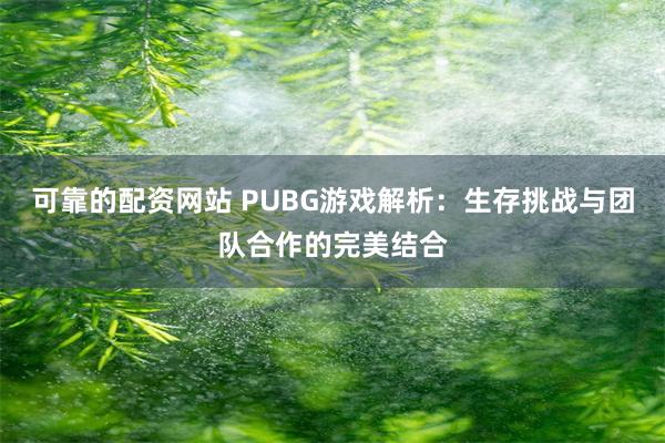 可靠的配资网站 PUBG游戏解析：生存挑战与团队合作的完美结合